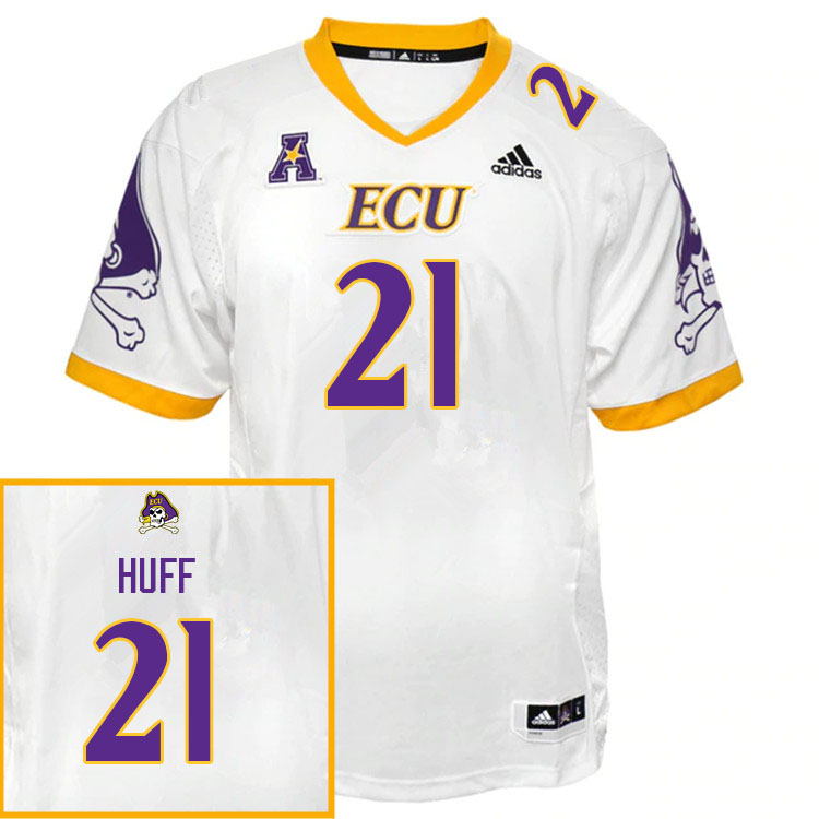 Men #21 Jordan Huff ECU Pirates College Football Jerseys Sale-White - Click Image to Close